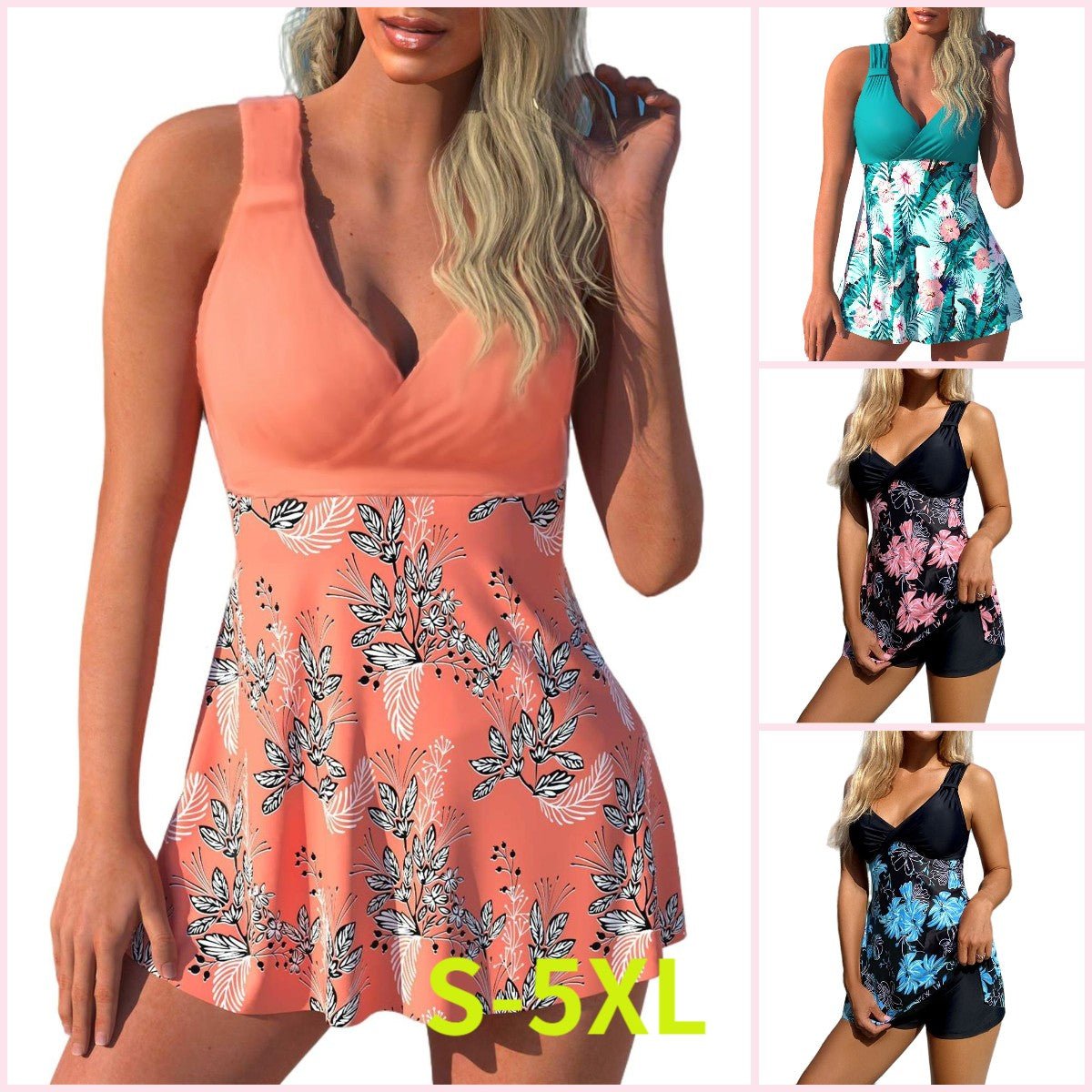 Women Plus Size Two Piece Skirted Swimsuit Open Back - Image 6