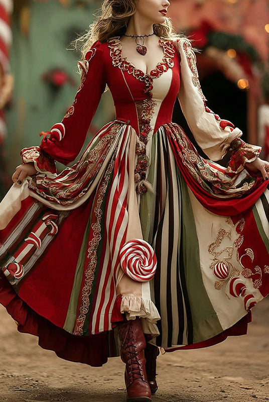 Women's Vintage Long Sleeve Red Maxi Dress | Halloween