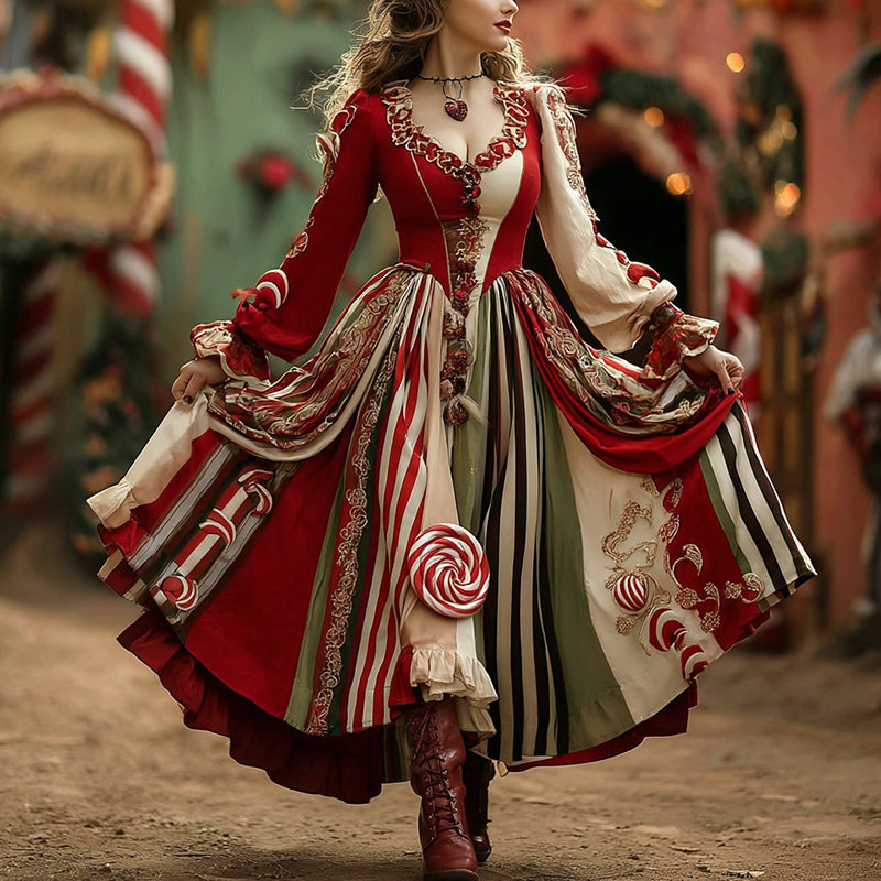 Women's Vintage Long Sleeve Red Maxi Dress | Halloween
