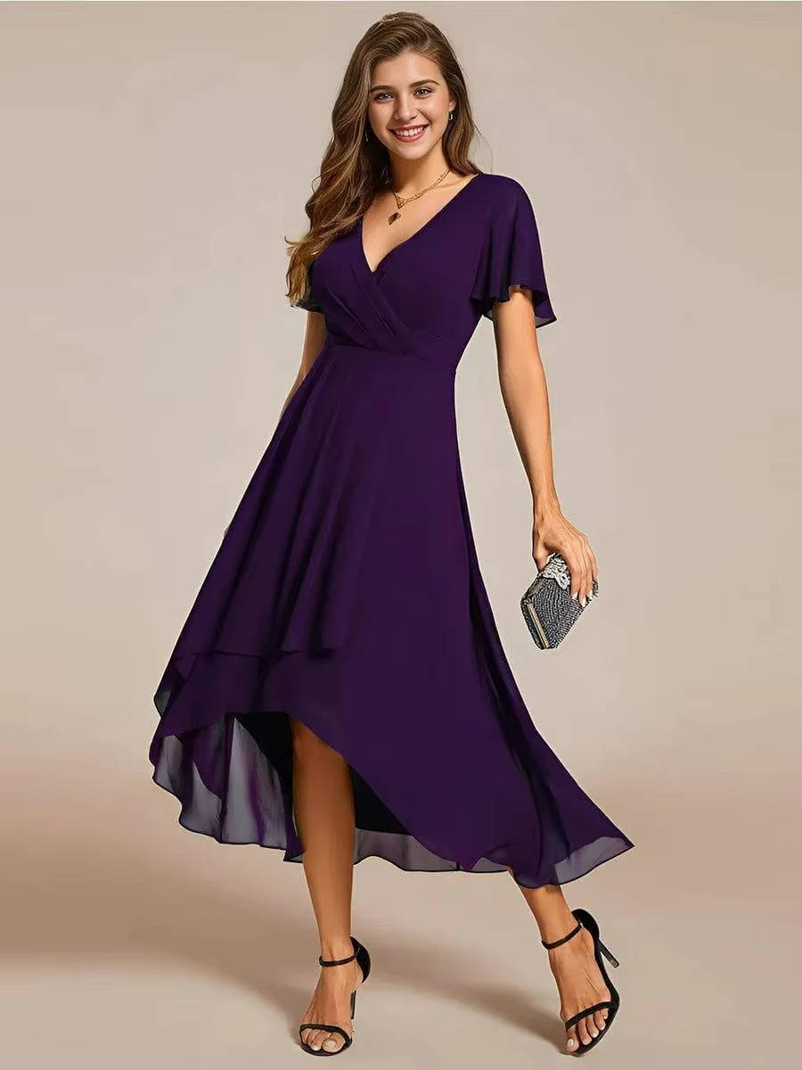 Women Wrap V-Neck Tiered Wedding Guest Midi Dress - Image 11