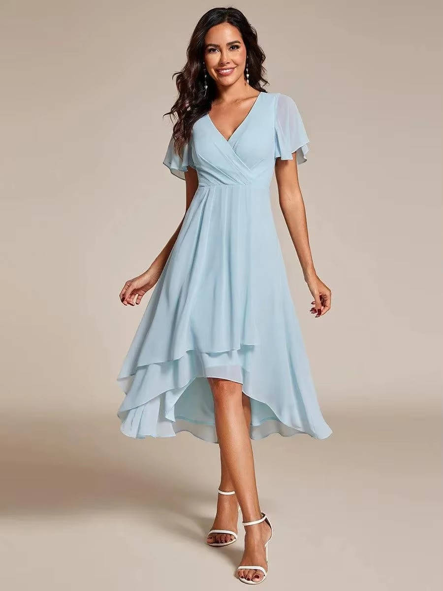 Women Wrap V-Neck Tiered Wedding Guest Midi Dress - Image 7