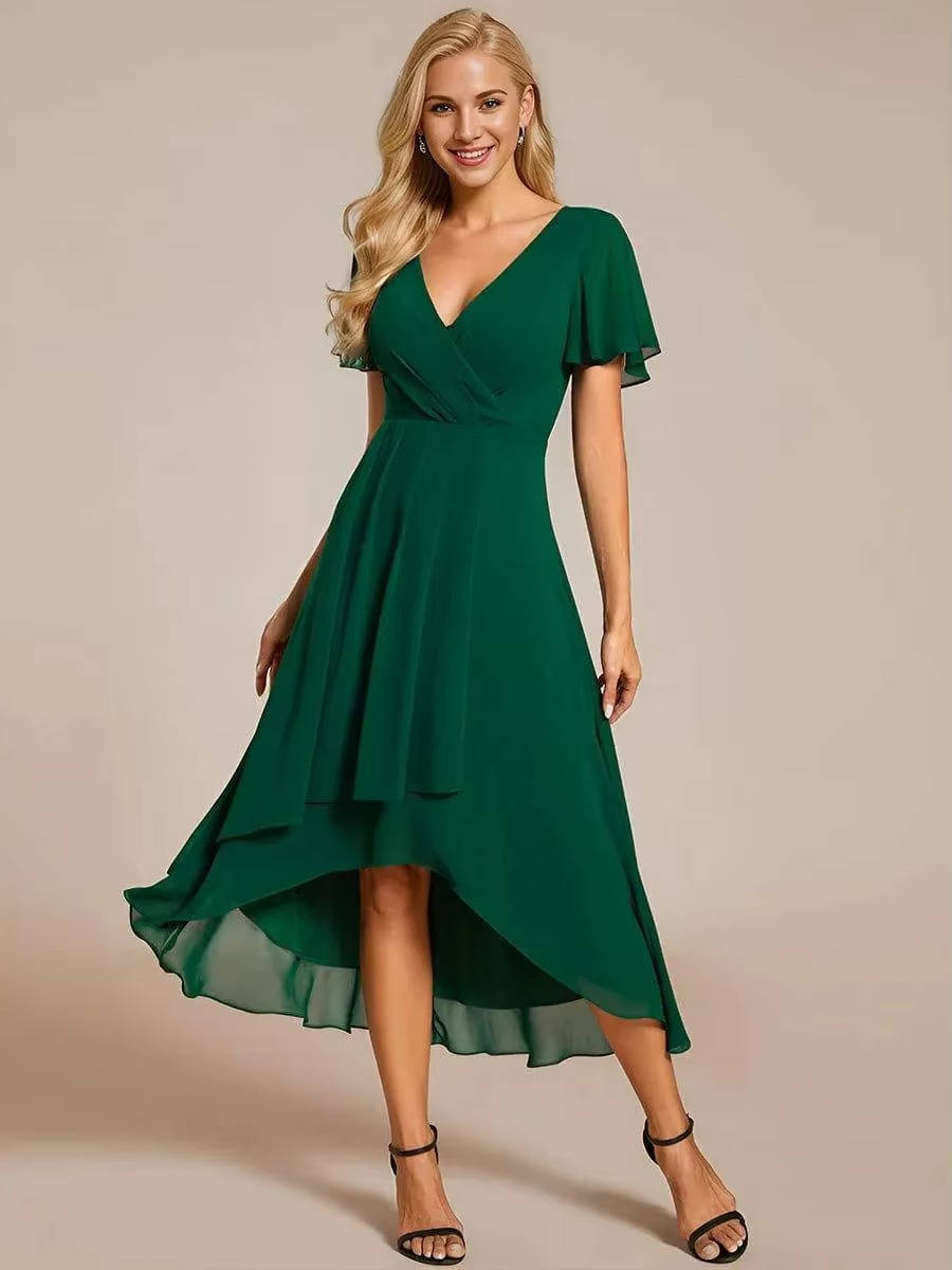 Women Wrap V-Neck Tiered Wedding Guest Midi Dress - Image 10