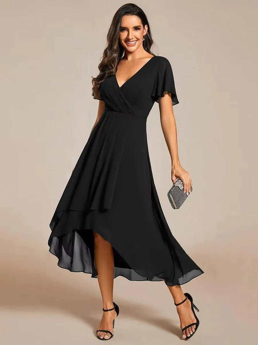 Women Wrap V-Neck Tiered Wedding Guest Midi Dress - Image 2