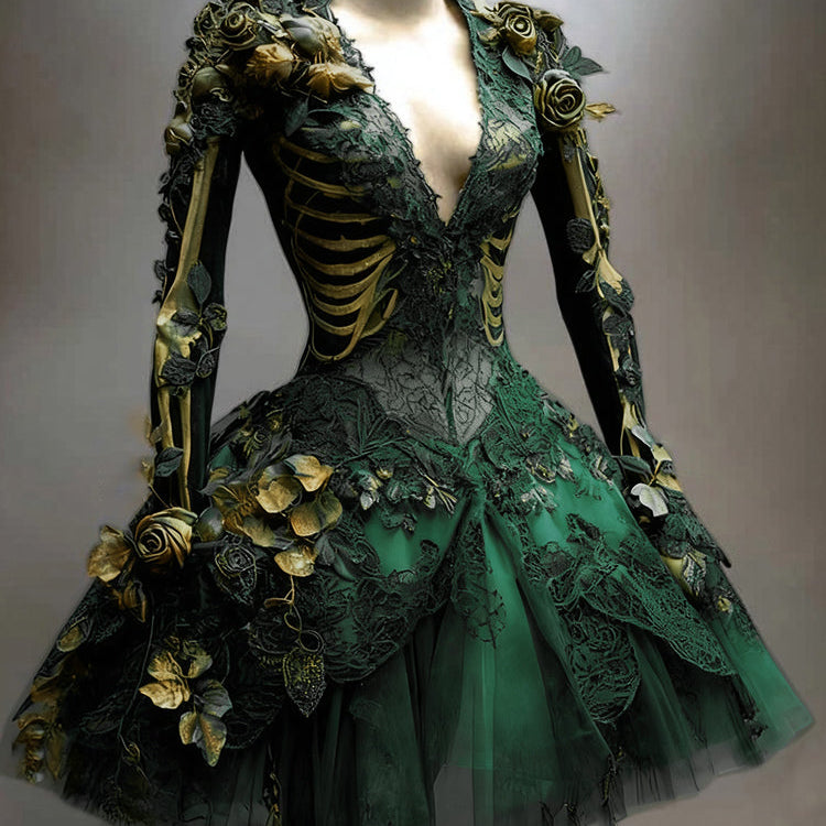 Women's Vintage Long Sleeve Mini Dress | Halloween - Image 4