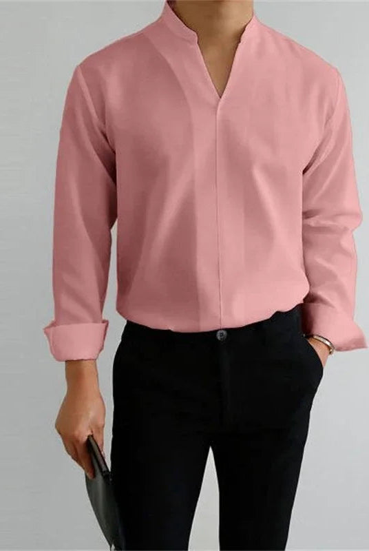 Men's Mandarin Collar Long Sleeve Shirt - Image 7