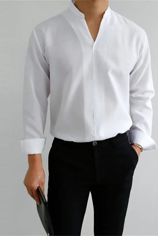 Men's Mandarin Collar Long Sleeve Shirt