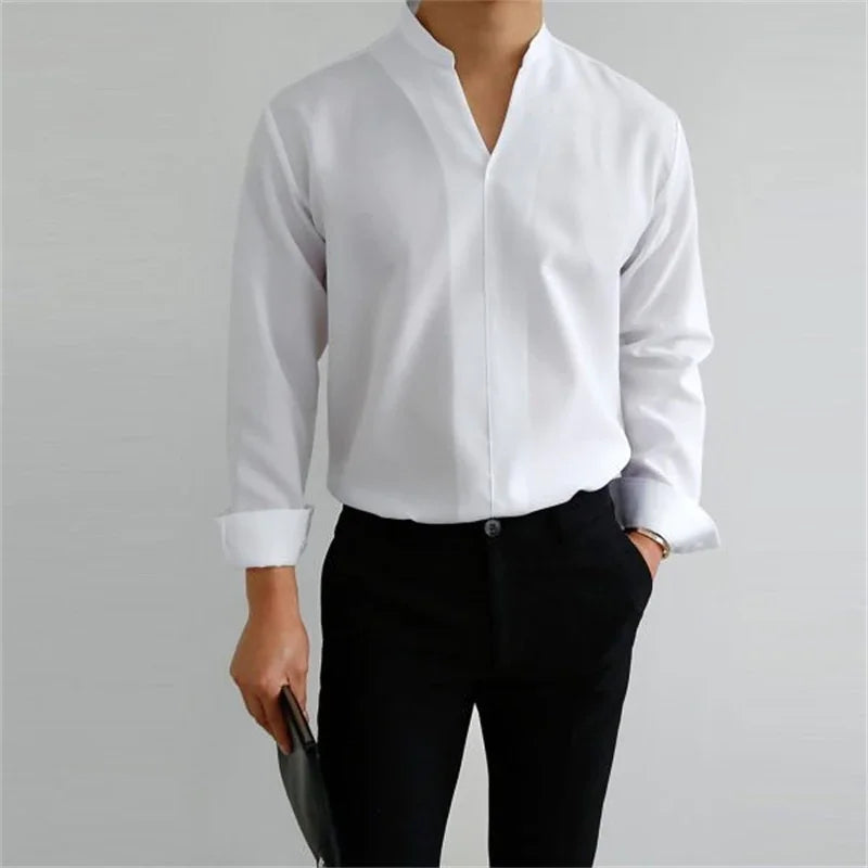 Men's Mandarin Collar Long Sleeve Shirt