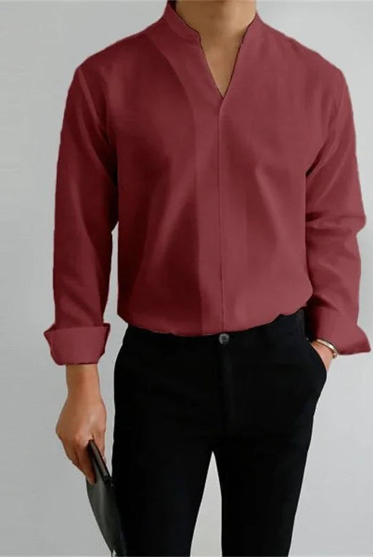 Men's Mandarin Collar Long Sleeve Shirt - Image 5