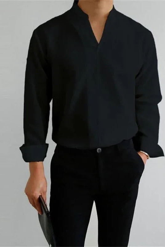 Men's Mandarin Collar Long Sleeve Shirt - Image 2