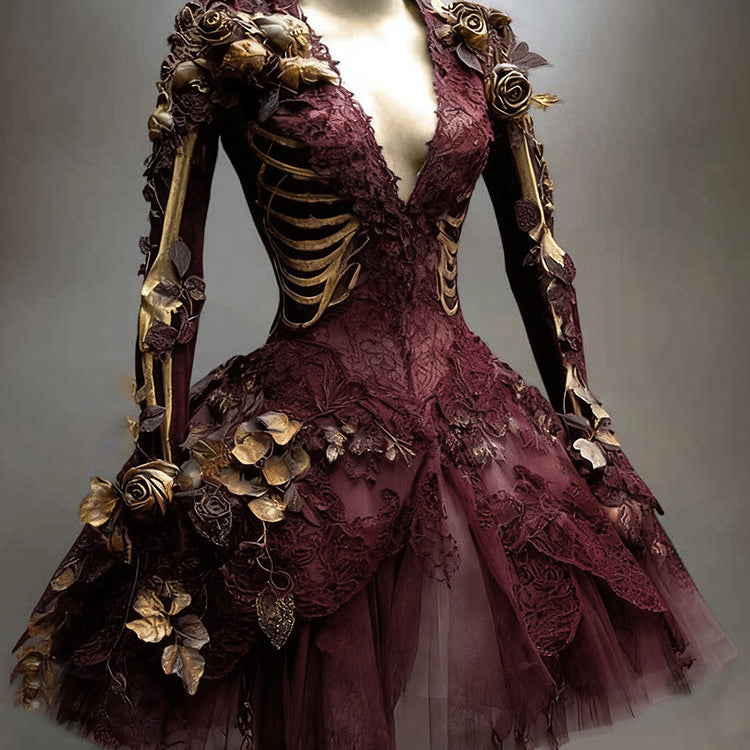 Women's Vintage Long Sleeve Mini Dress | Halloween - Image 2