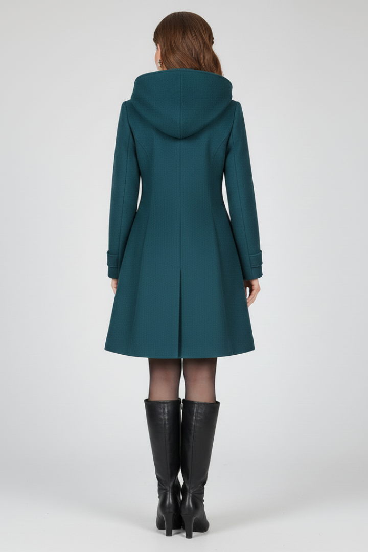 Women's Hooded Double Button Fit and Flare Coat - Image 5