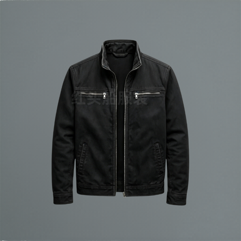 Men's Cotton Twill Stand Collar Zip Jacket - Image 3