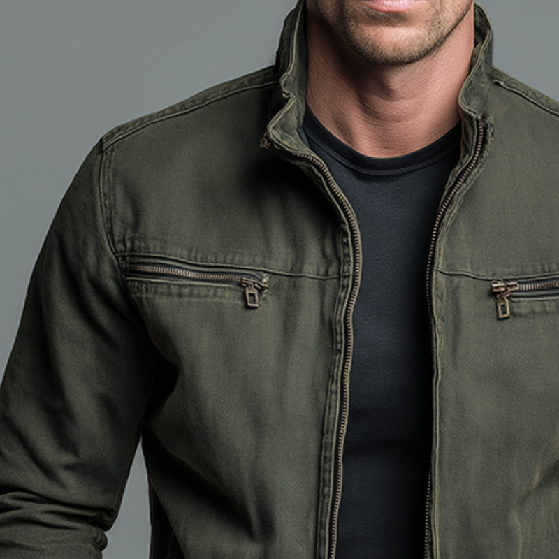 Men's Cotton Twill Stand Collar Zip Jacket - Image 6
