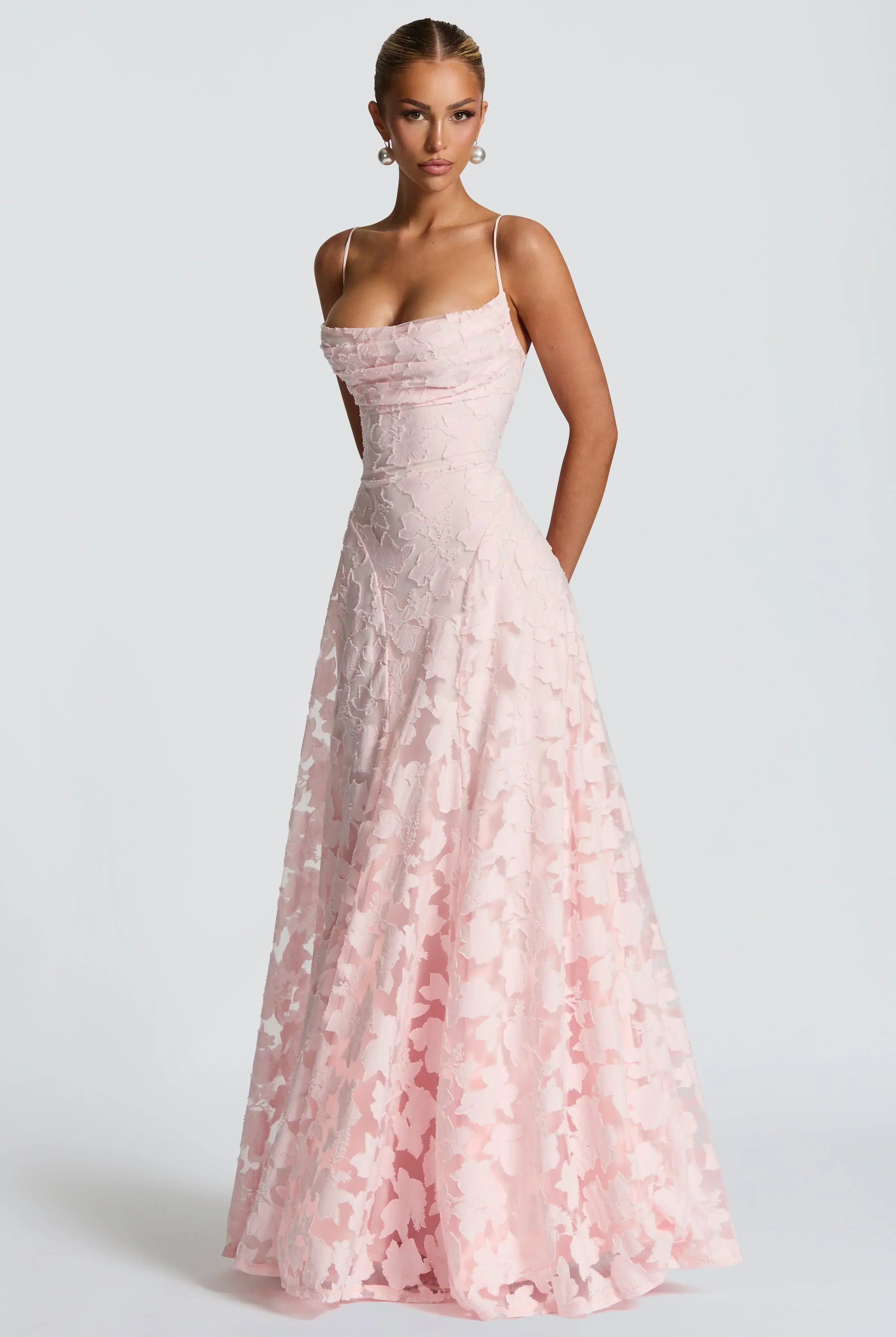 Women Floral Lace Cowl Neck Maxi Dress - Image 15
