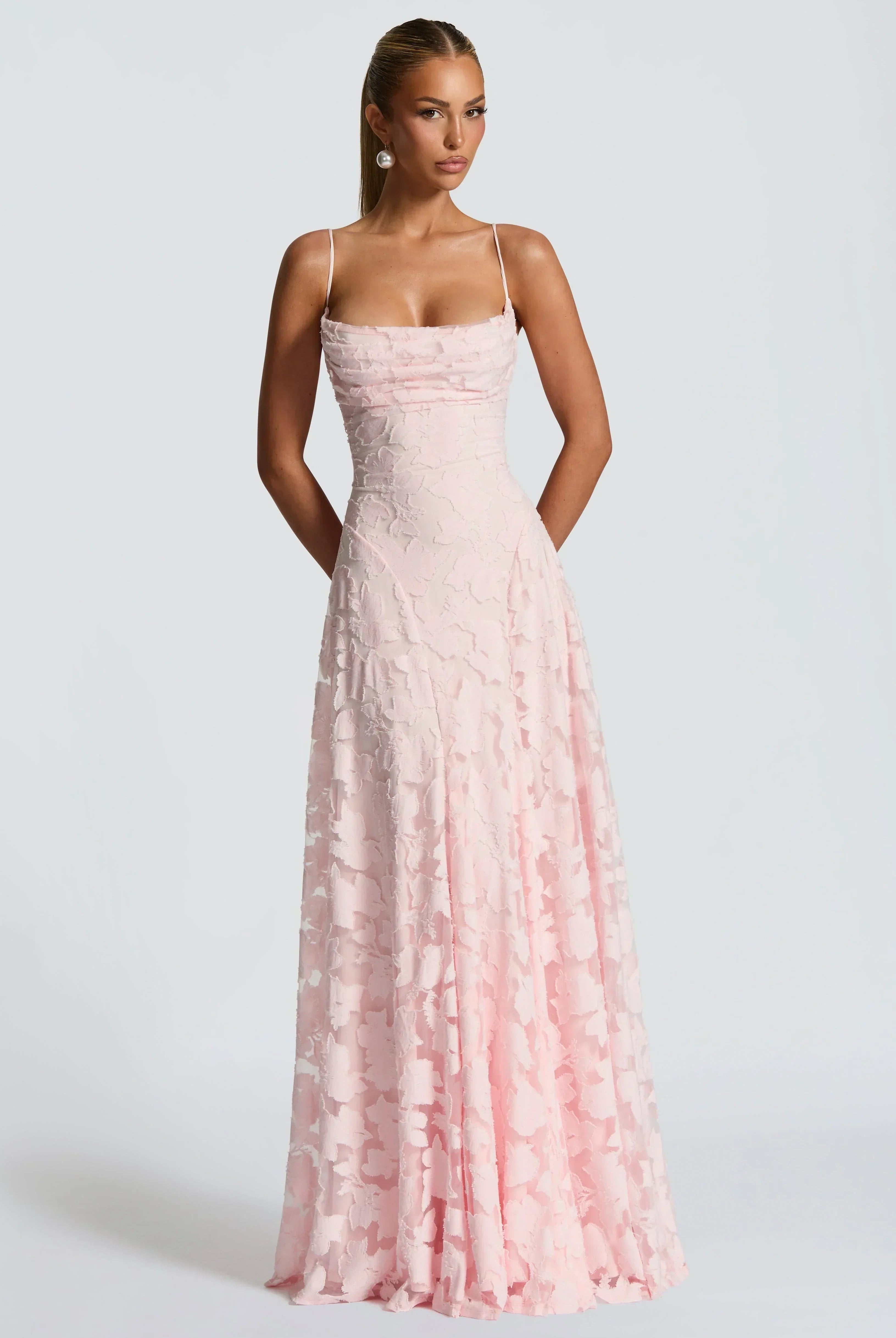 Women Floral Lace Cowl Neck Maxi Dress - Image 13