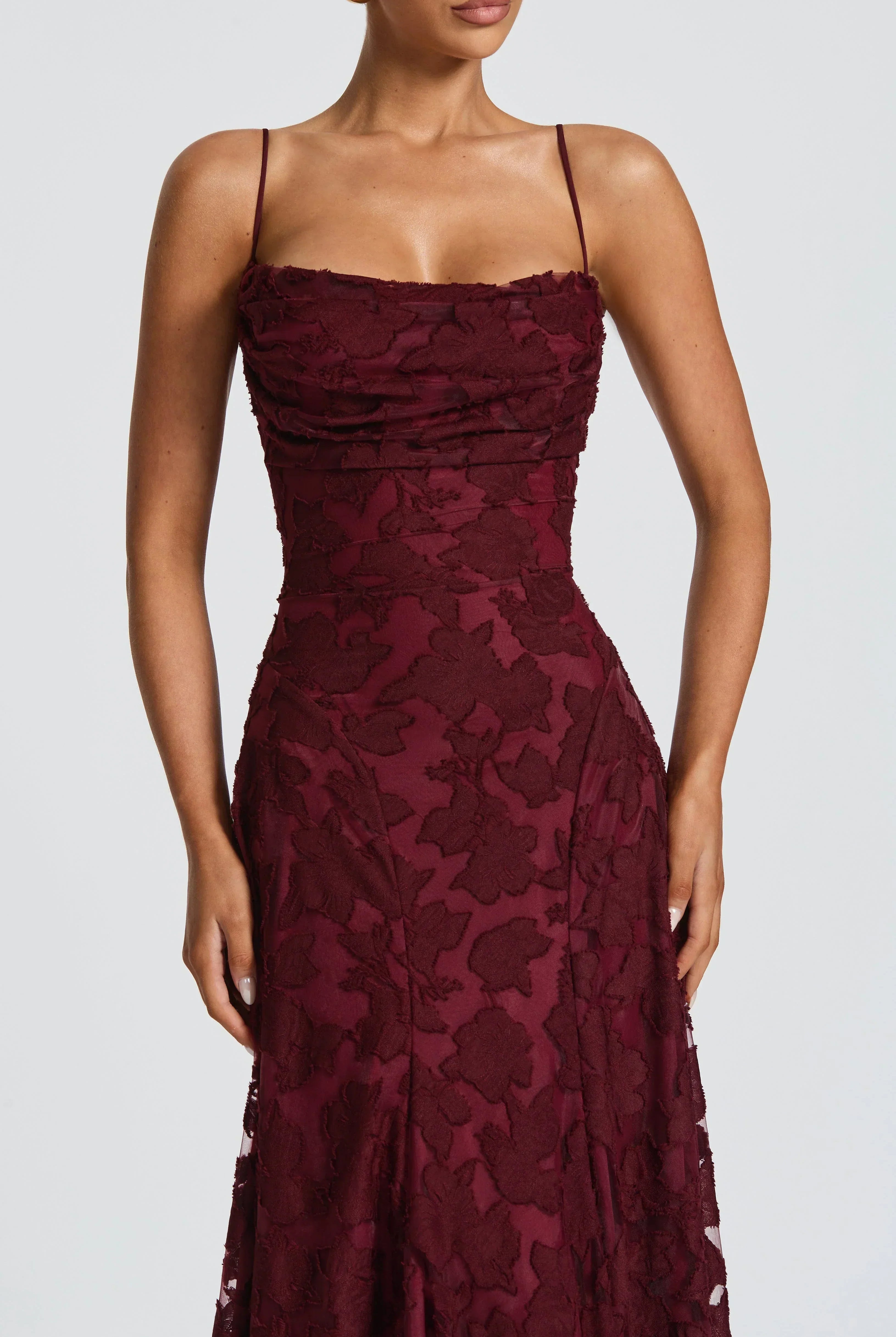 Women Floral Lace Cowl Neck Maxi Dress - Image 2