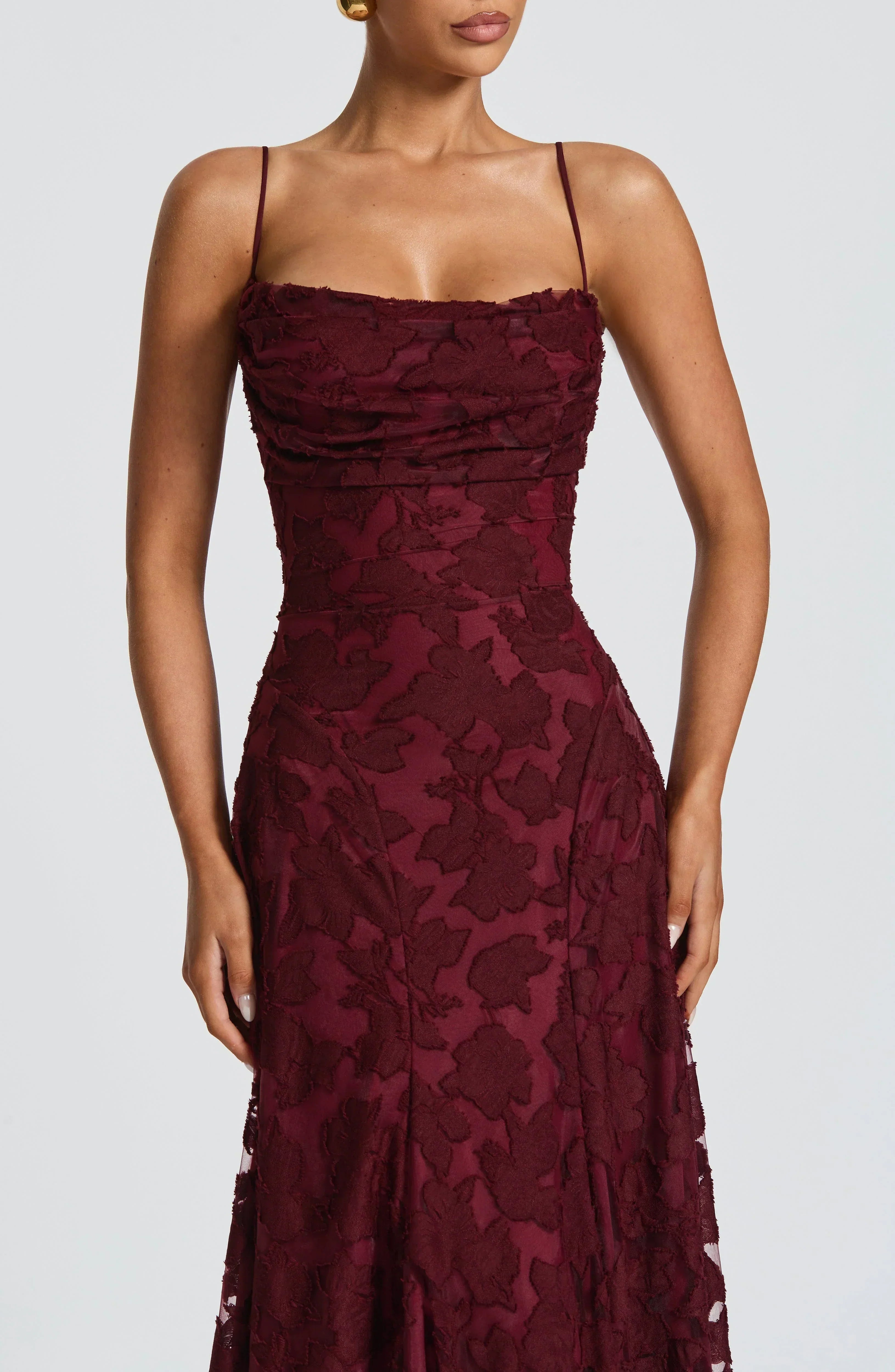 Women Floral Lace Cowl Neck Maxi Dress - Image 2