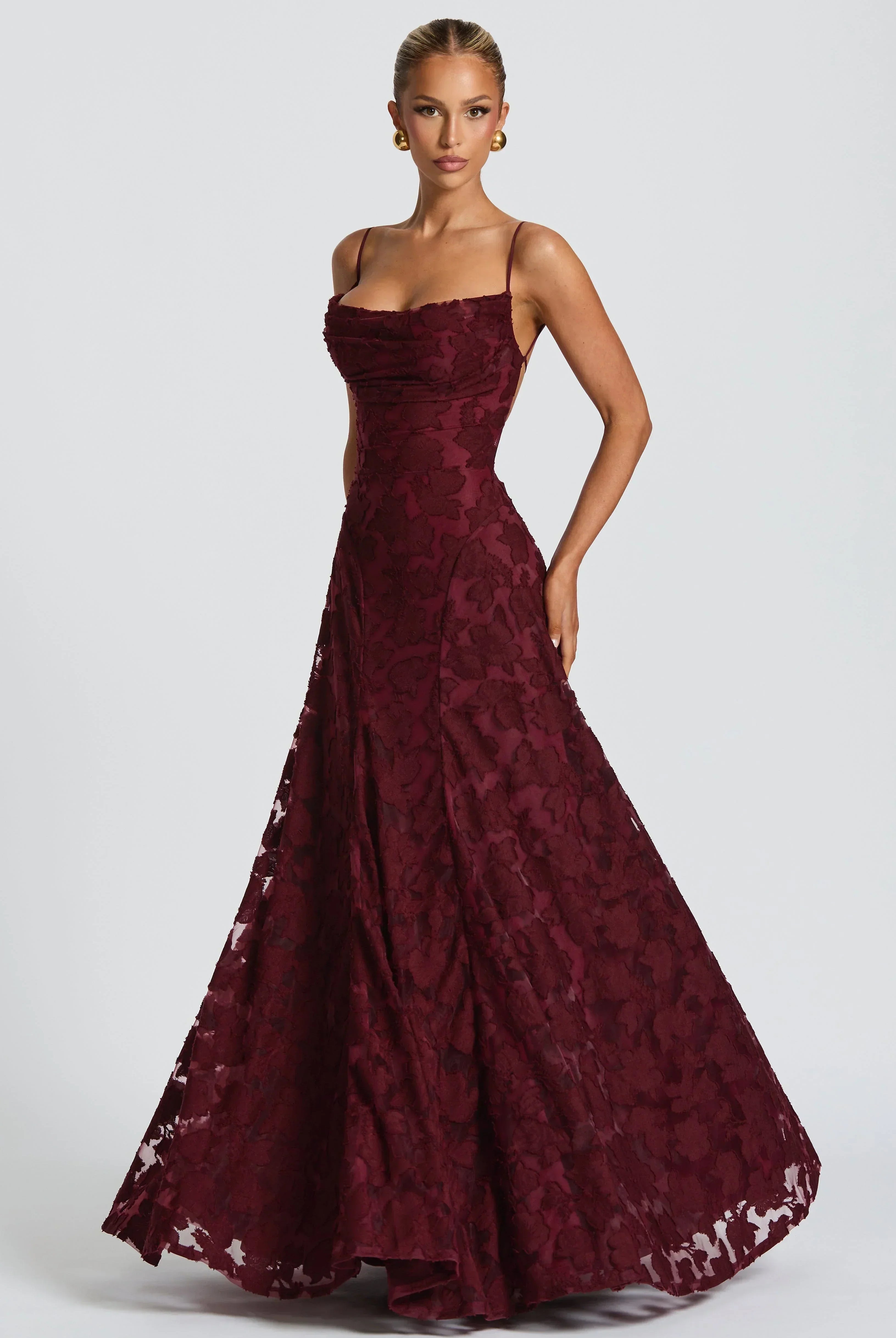 Women Floral Lace Cowl Neck Maxi Dress - Image 3