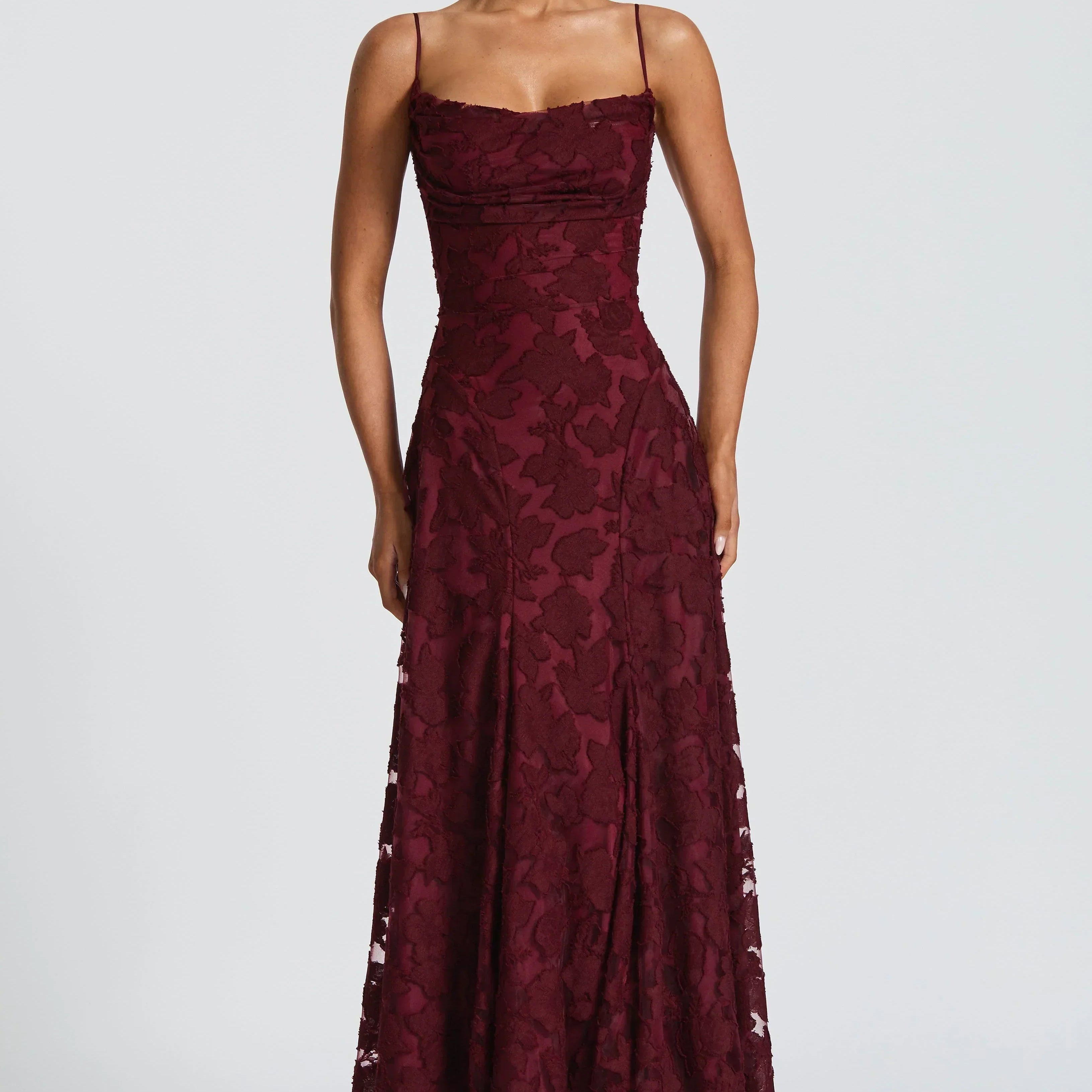 Women Floral Lace Cowl Neck Maxi Dress