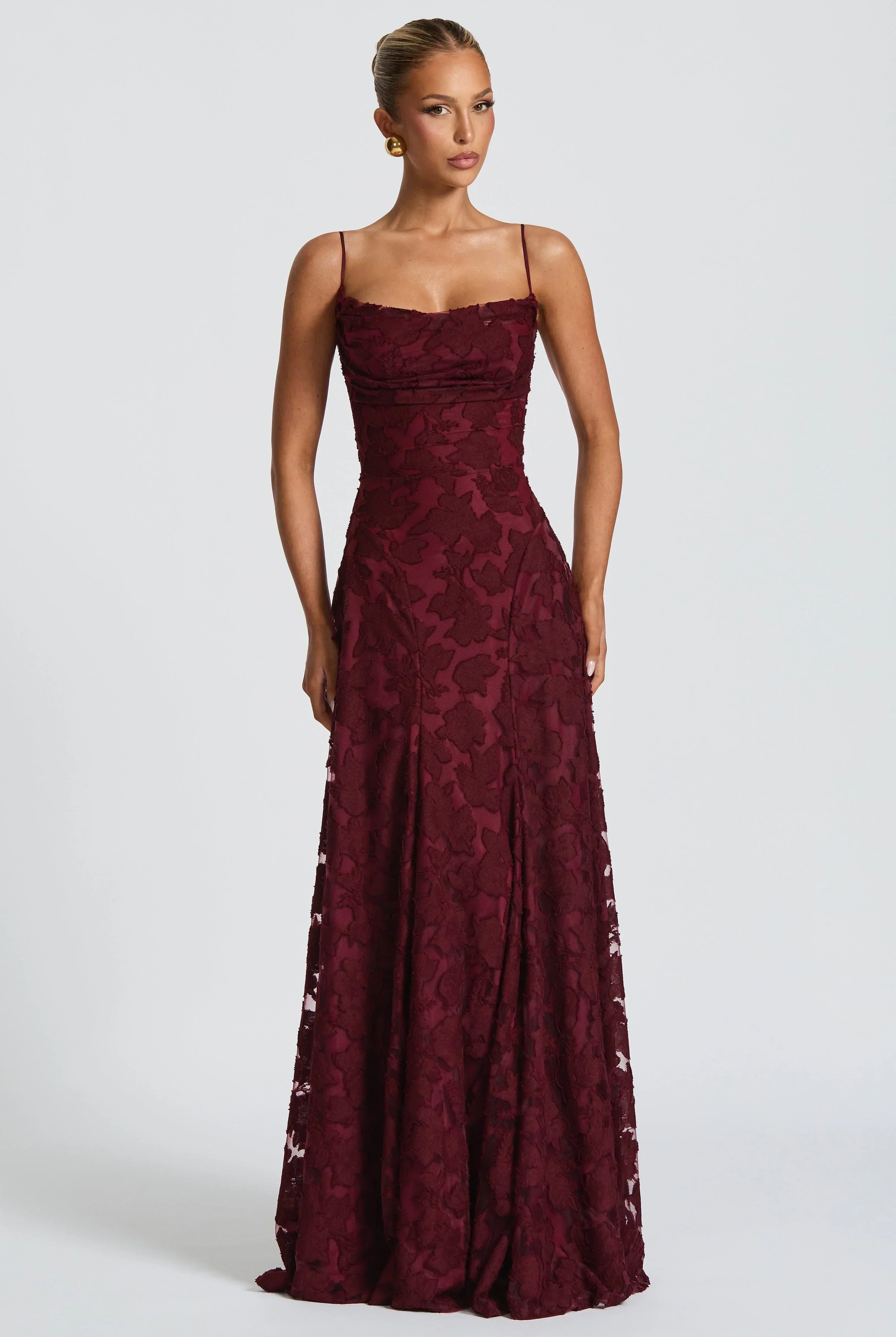 Women Floral Lace Cowl Neck Maxi Dress