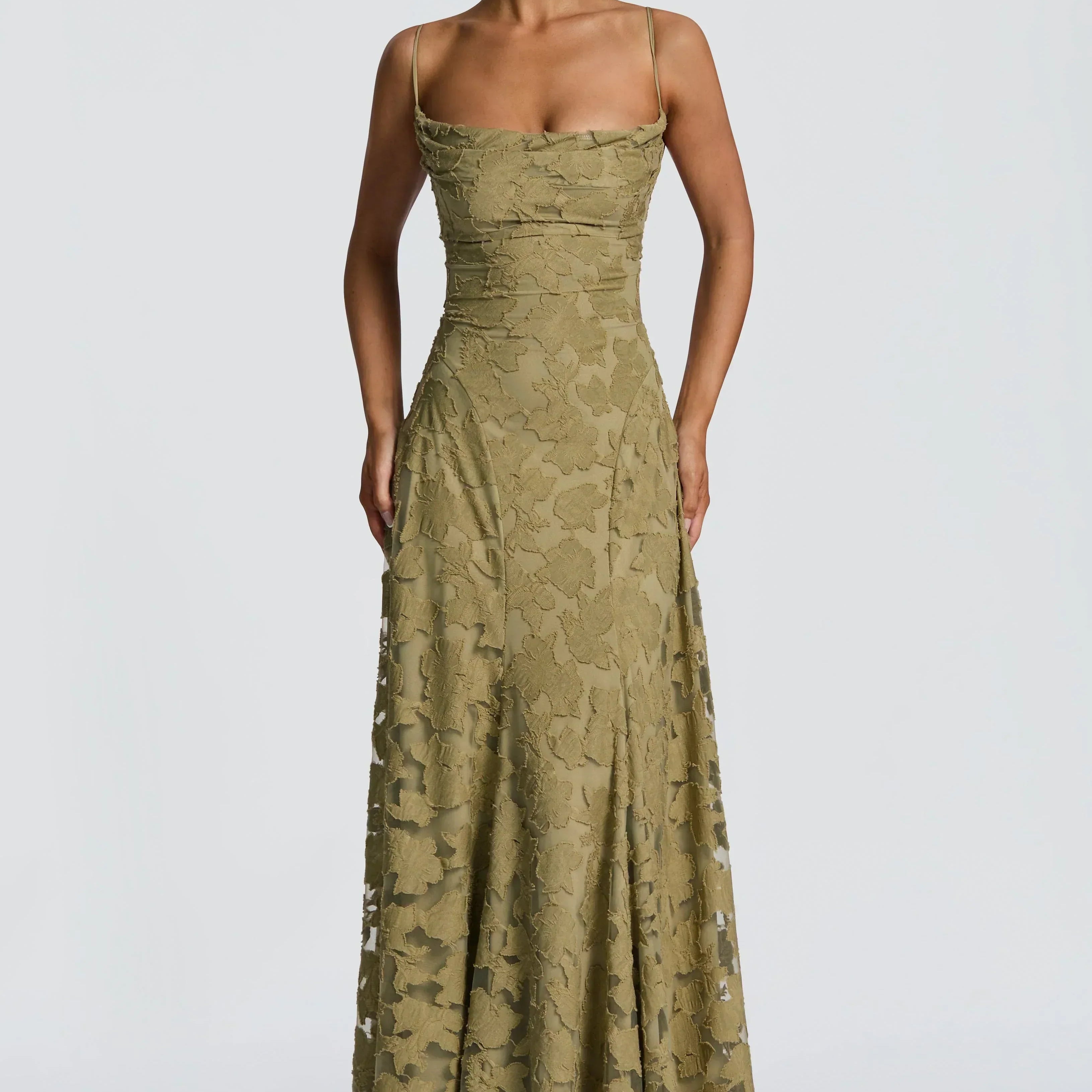 Women Floral Lace Cowl Neck Maxi Dress - Image 5