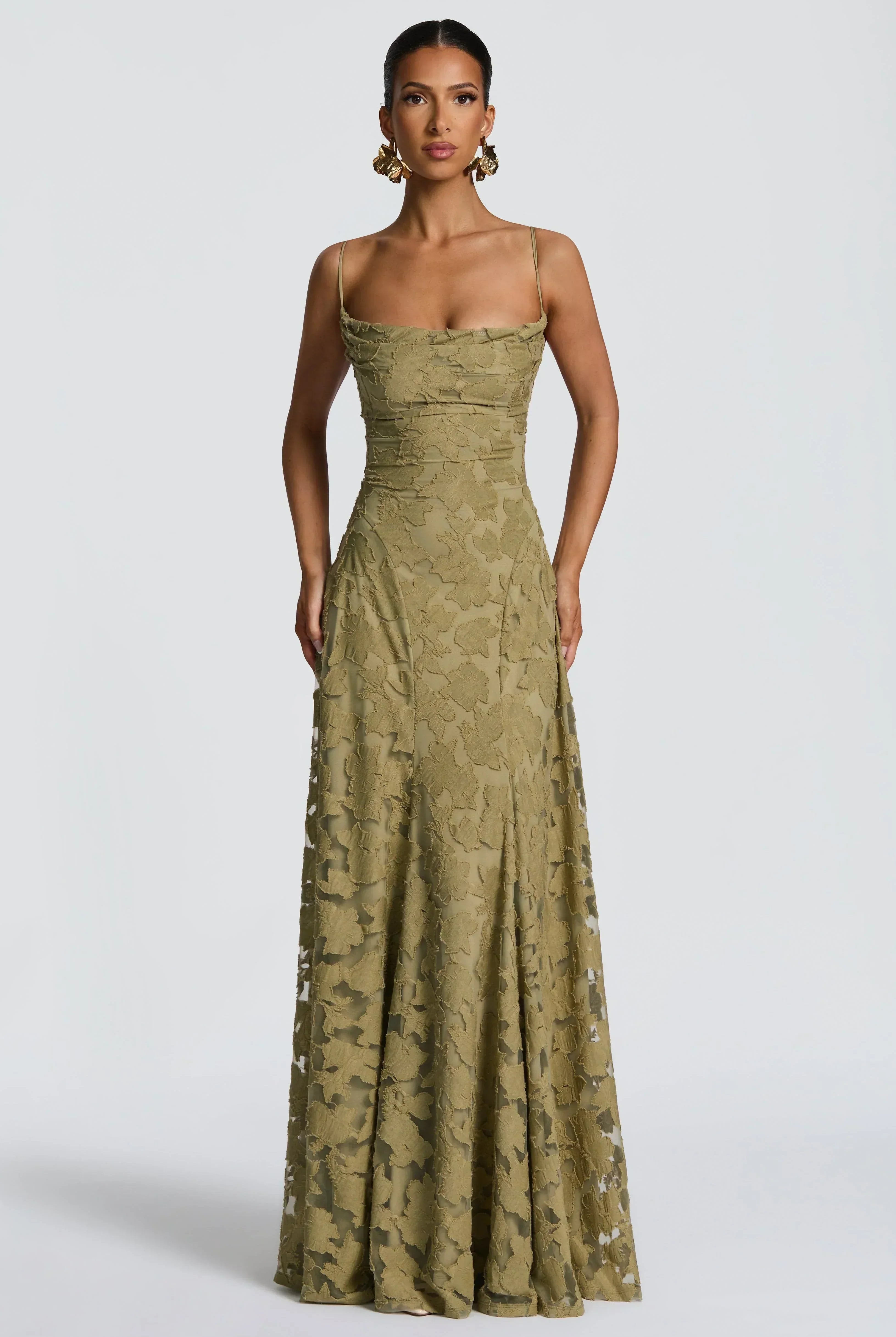 Women Floral Lace Cowl Neck Maxi Dress - Image 5
