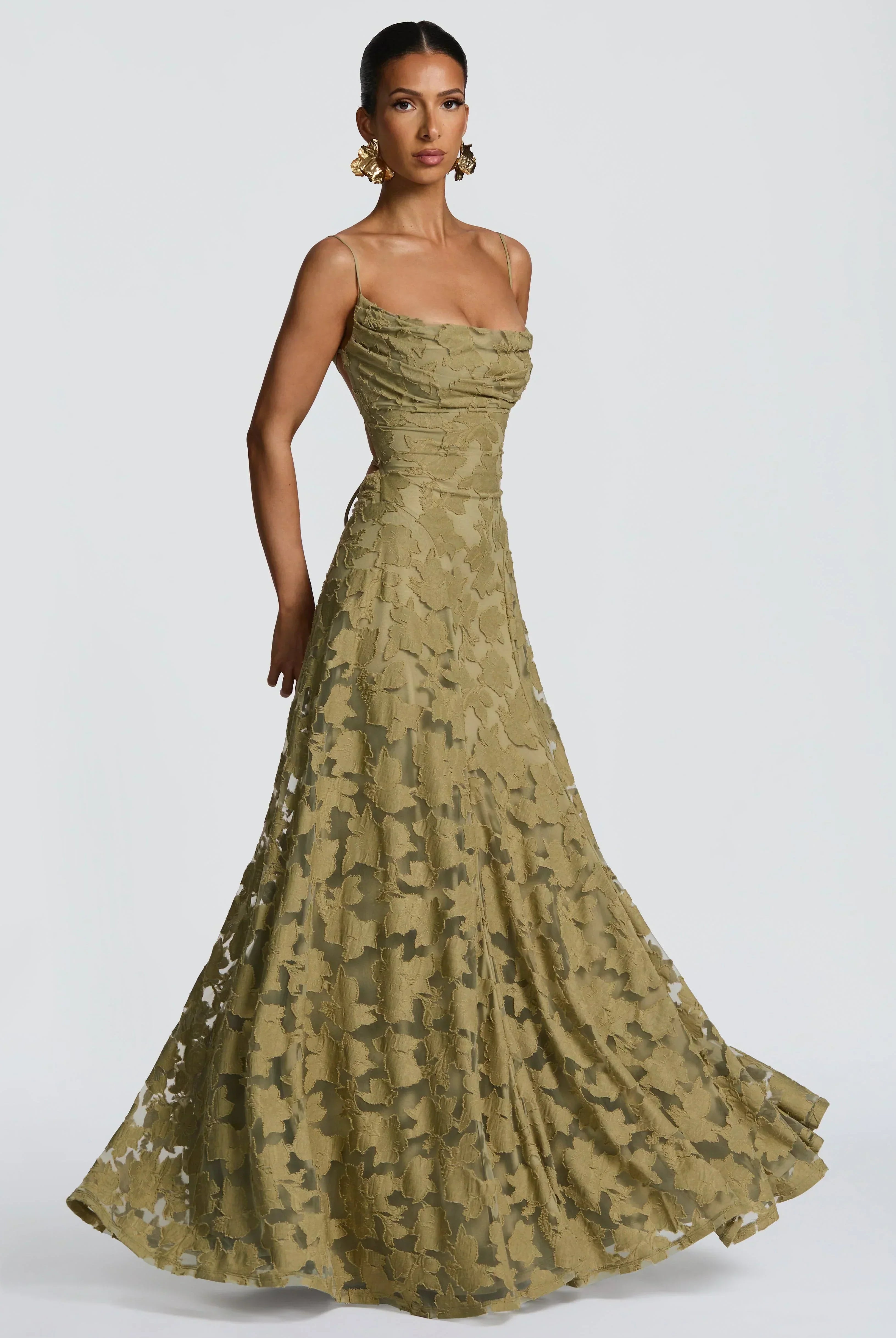 Women Floral Lace Cowl Neck Maxi Dress - Image 7