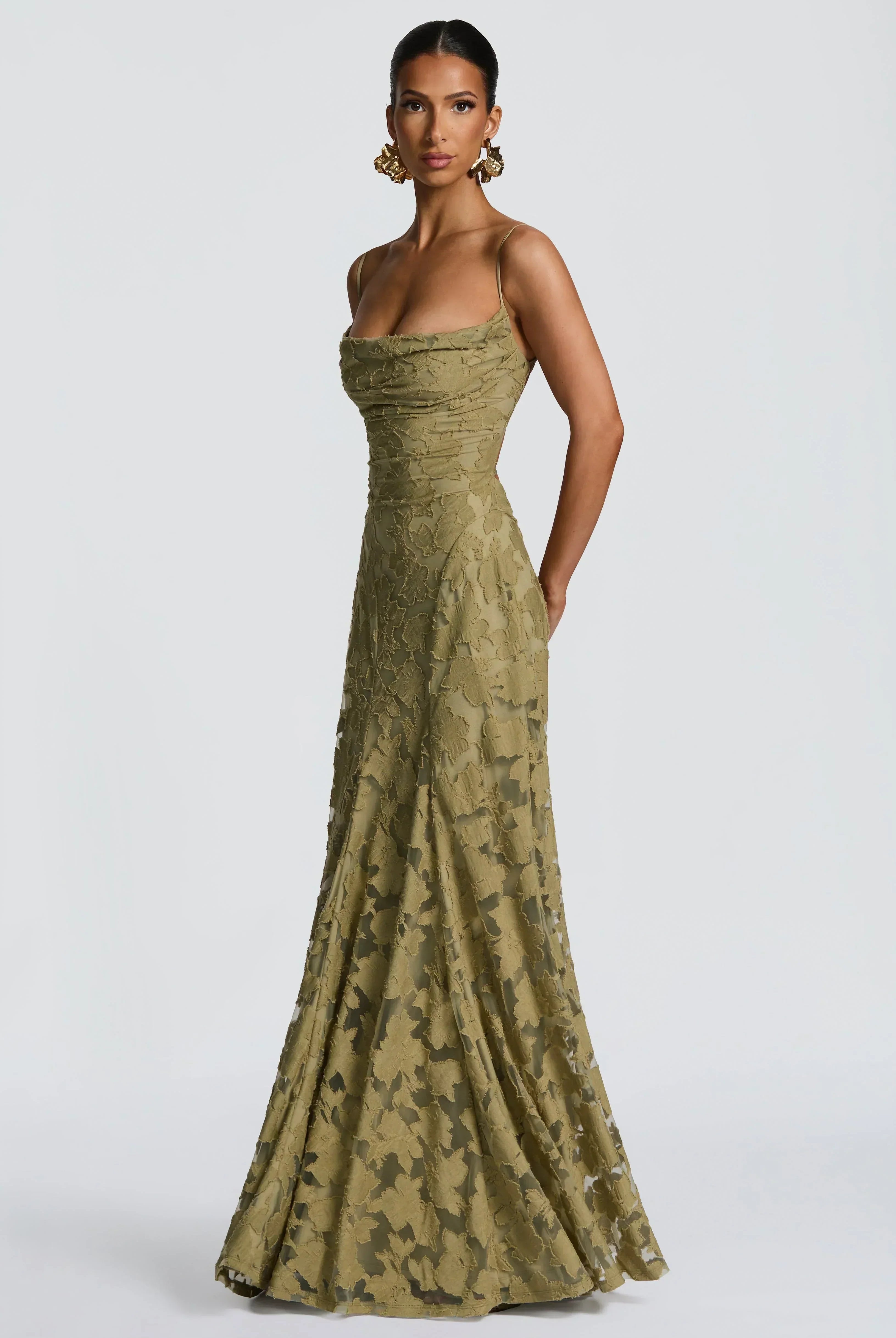 Women Floral Lace Cowl Neck Maxi Dress - Image 6