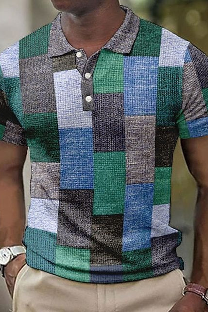 Men's Patchwork Polo Shirt Short Sleeve Summer Knit - Image 3