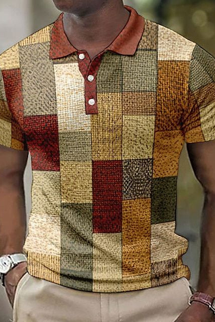 Men's Patchwork Polo Shirt Short Sleeve Summer Knit