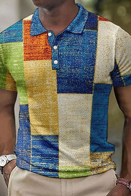 Men's Patchwork Polo Shirt Short Sleeve Summer Knit - Image 10