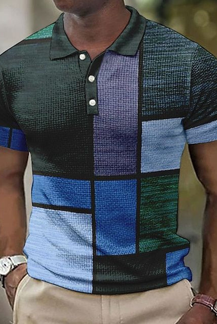 Men's Patchwork Polo Shirt Short Sleeve Summer Knit - Image 11
