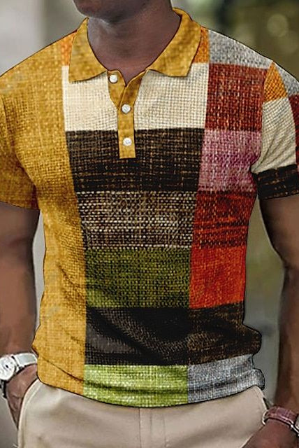 Men's Patchwork Polo Shirt Short Sleeve Summer Knit - Image 14