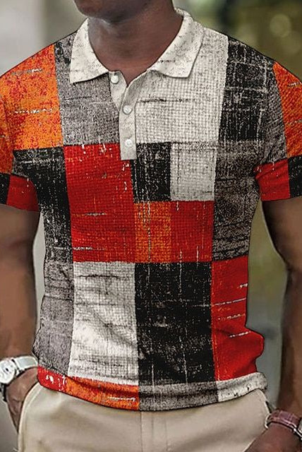 Men's Patchwork Polo Shirt Short Sleeve Summer Knit - Image 4