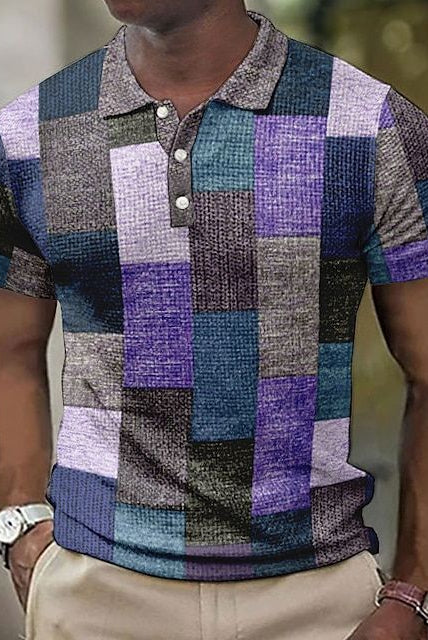 Men's Patchwork Polo Shirt Short Sleeve Summer Knit - Image 9