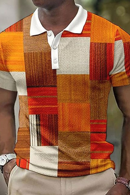 Men's Patchwork Polo Shirt Short Sleeve Summer Knit - Image 12