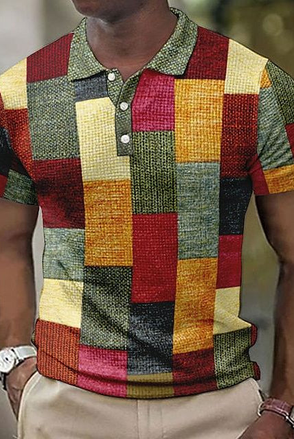 Men's Patchwork Polo Shirt Short Sleeve Summer Knit - Image 2