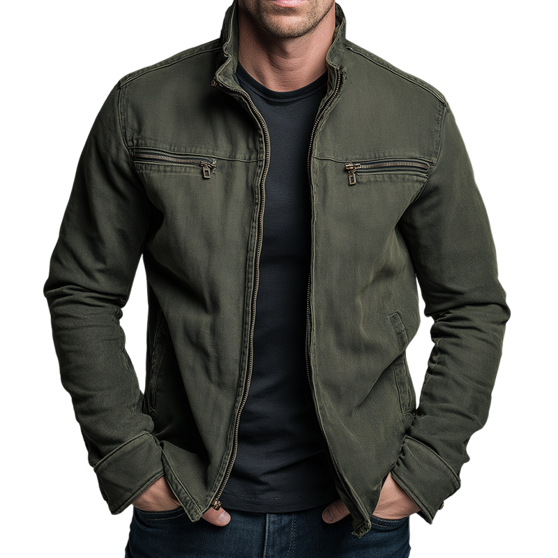 Men's Cotton Twill Stand Collar Zip Jacket - Image 2