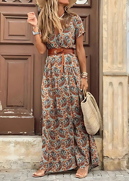 Women's Paisley Belted Flowy Maxi Dress - Image 5