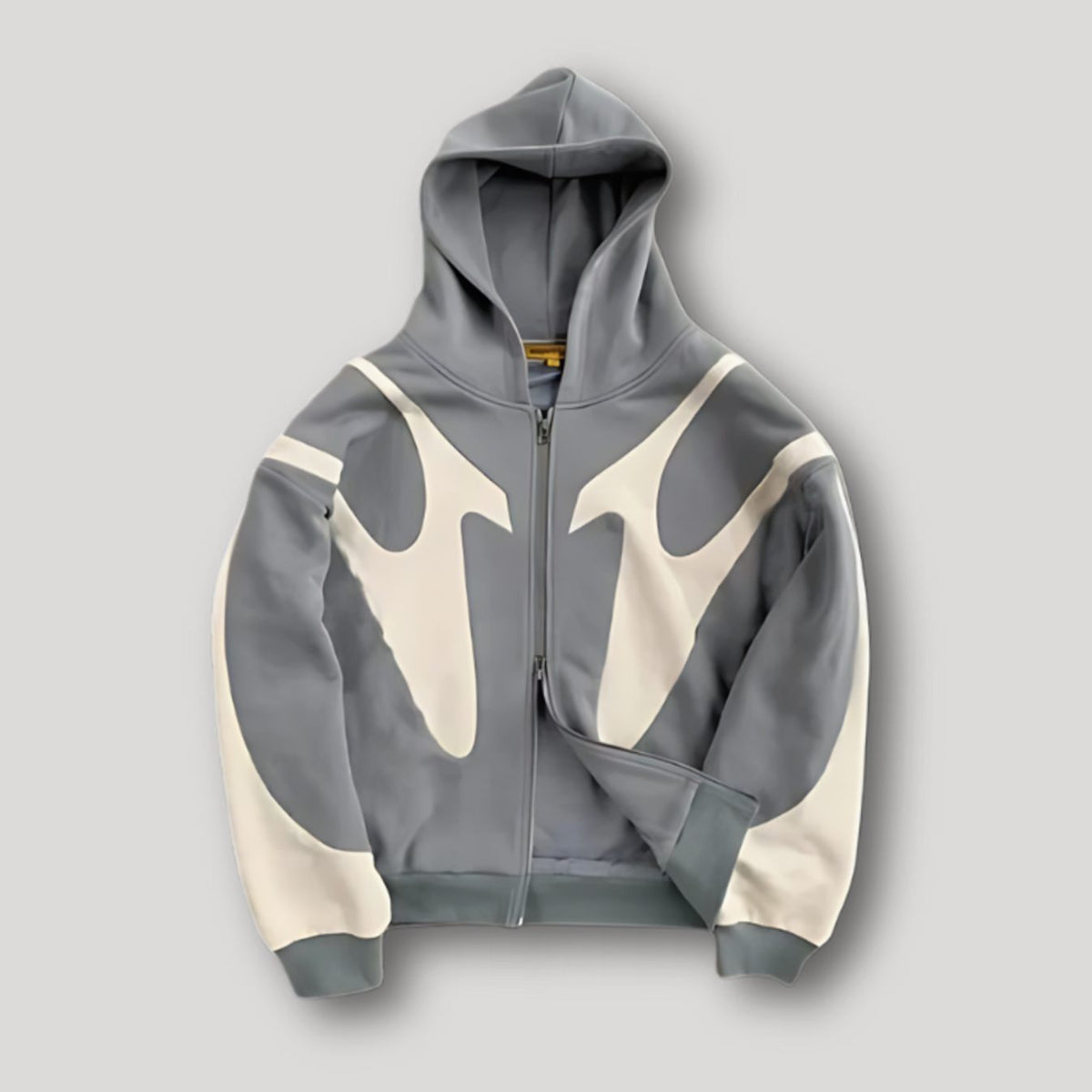 Men's Oversized Contrast Panel Full-Zip Graphic Hoodie - Image 3