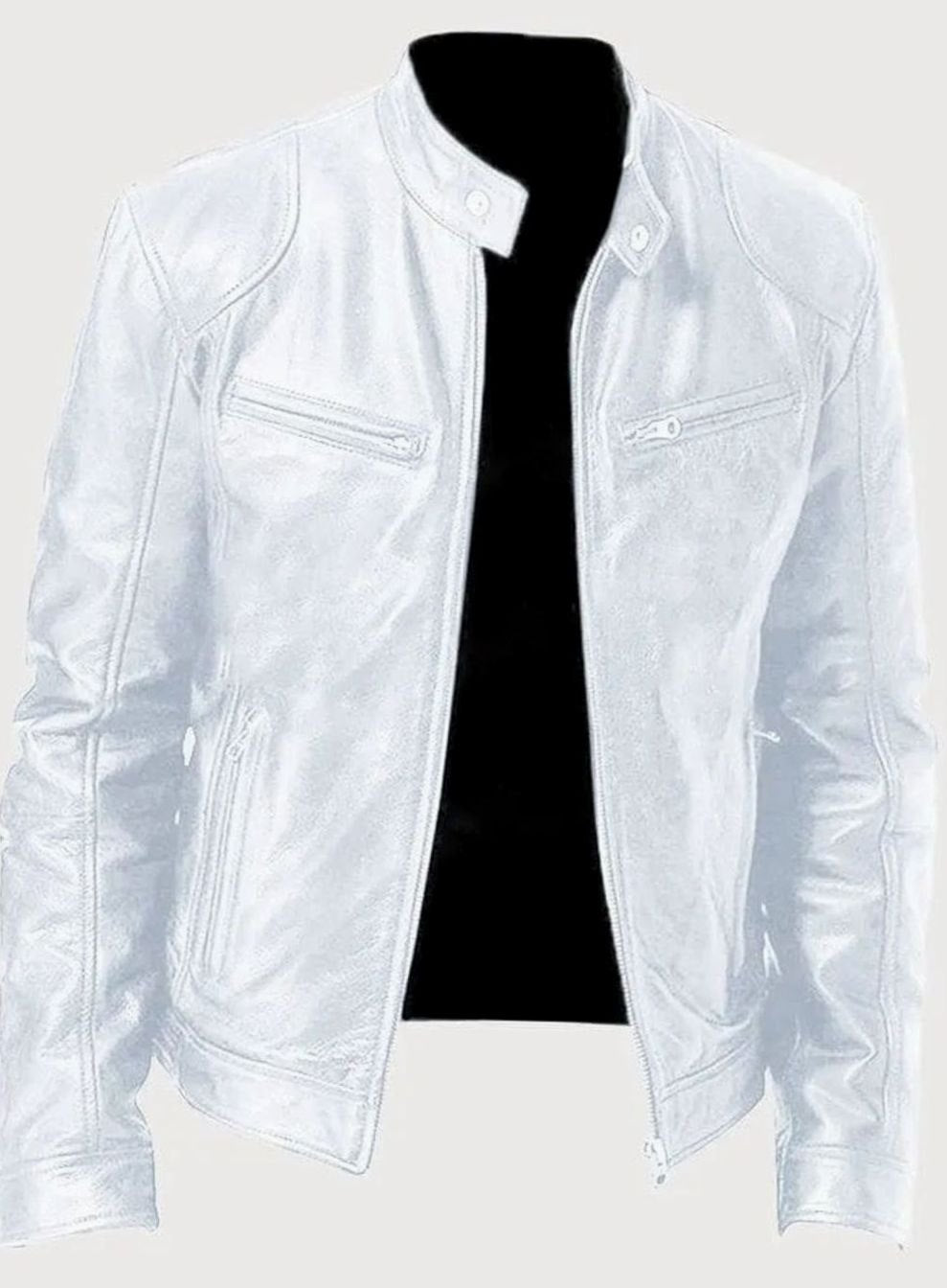 Men's Slim Fit Leather Moto Jacket Zip-Up Biker - Image 8
