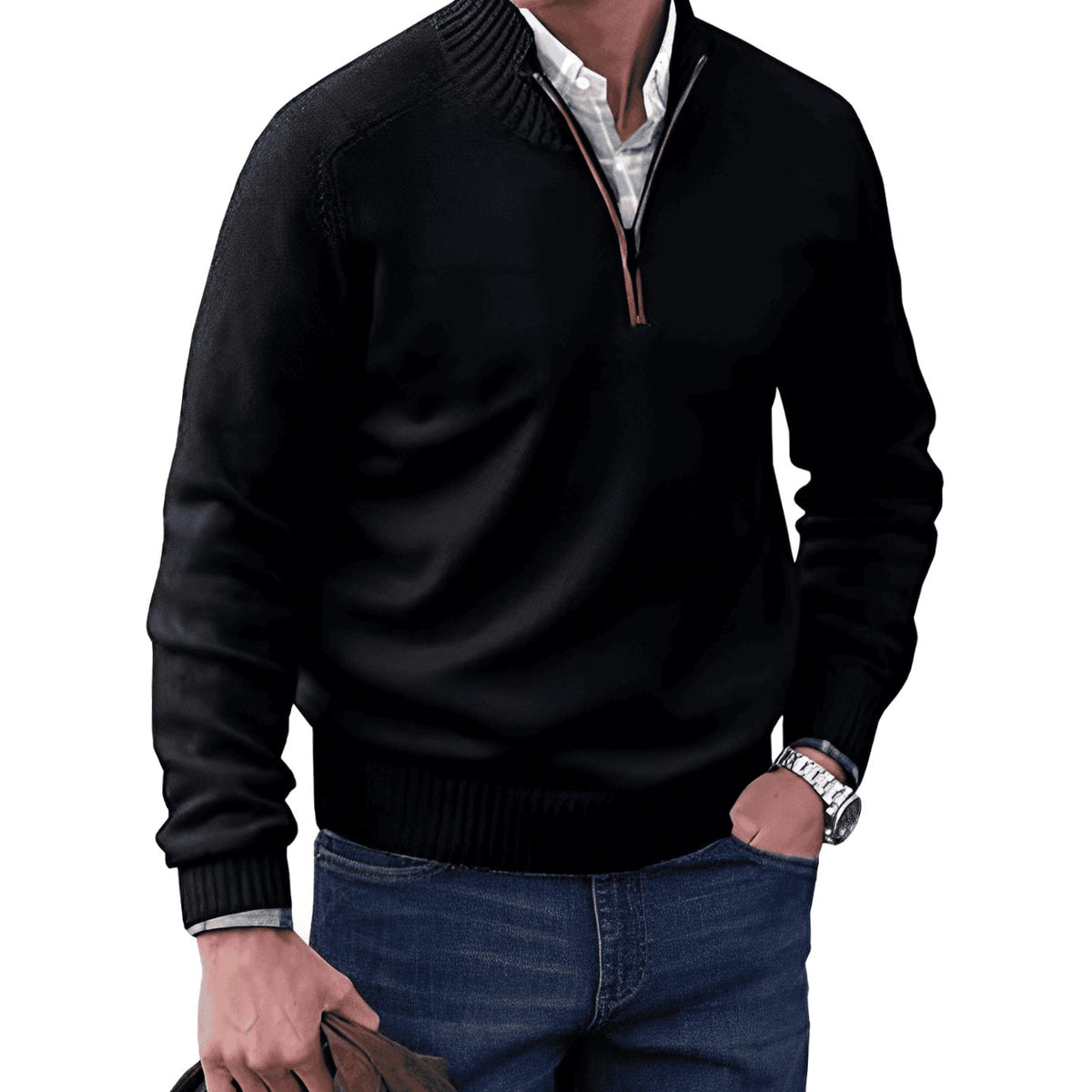 Men's Knit Half-Zip Sweater Quarter-Zip Pullover - Image 11