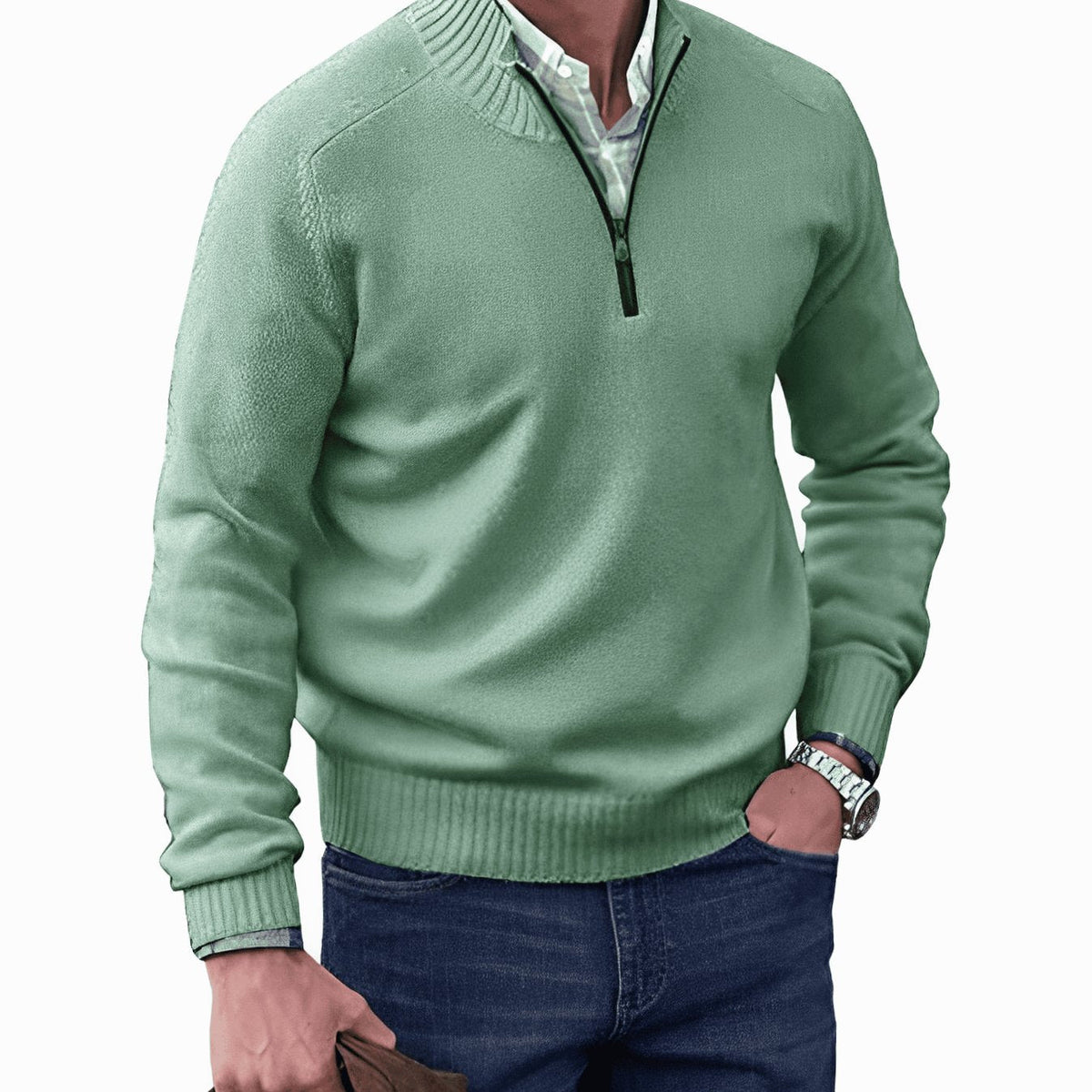 Men's Knit Half-Zip Sweater Quarter-Zip Pullover - Image 8