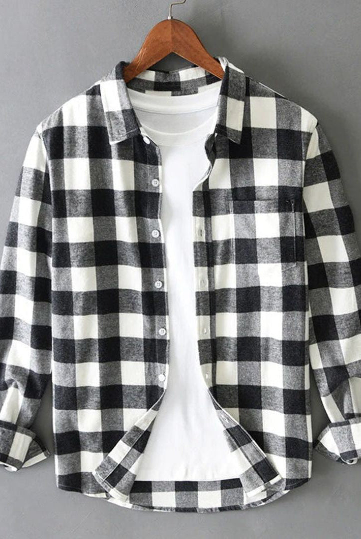 Men's Long Sleeve Plaid Button Down Shirt Spread Collar - Image 2