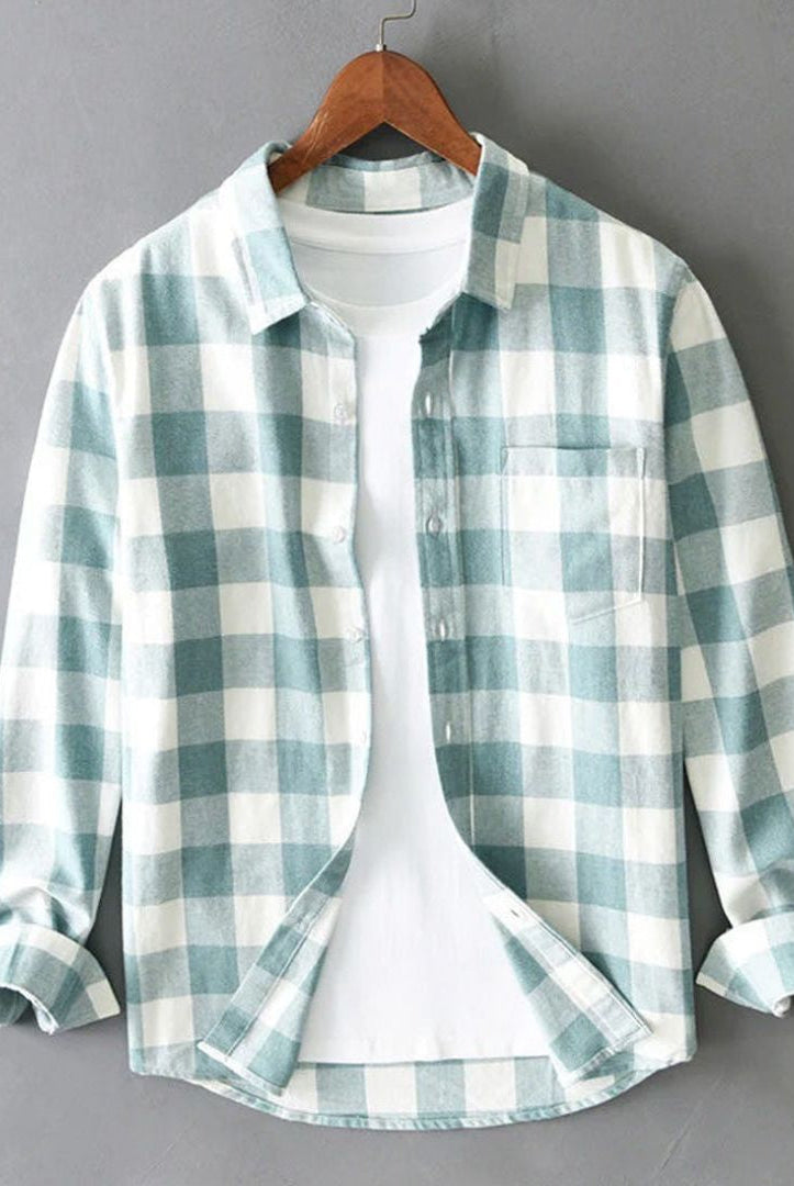 Men's Long Sleeve Plaid Button Down Shirt Spread Collar - Image 3