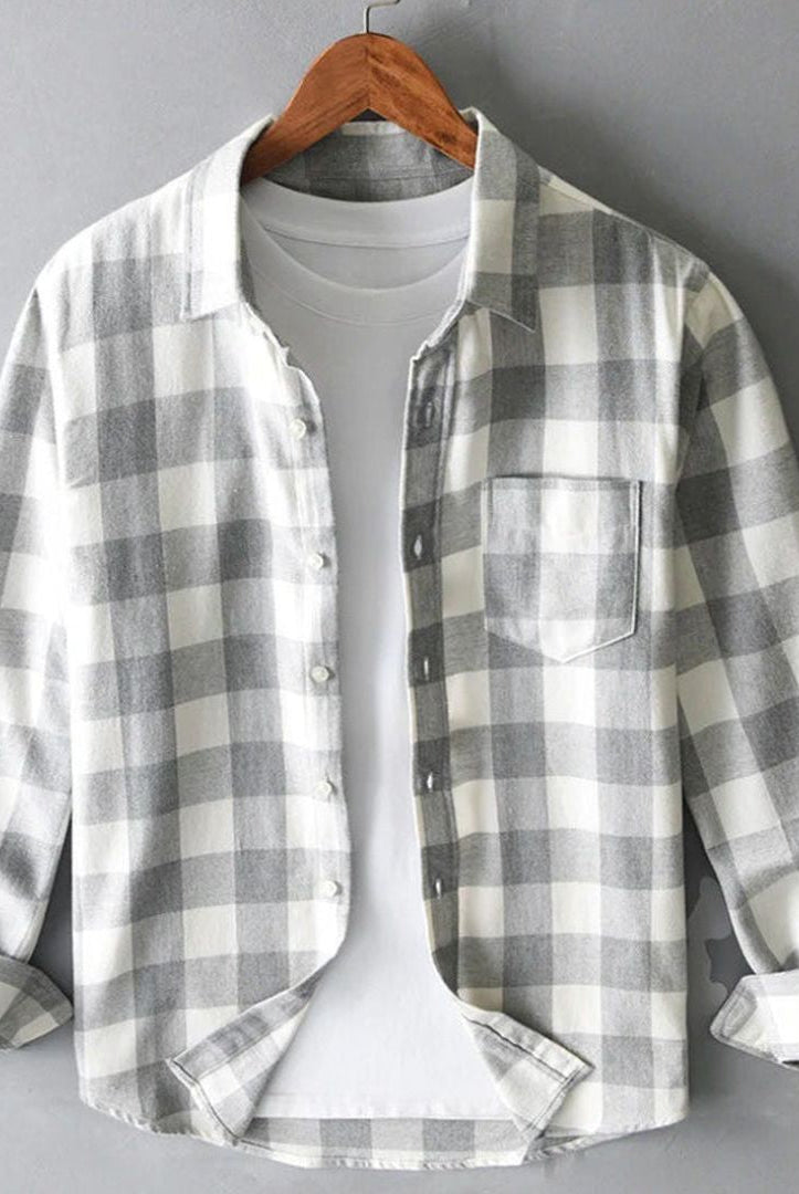 Men's Long Sleeve Plaid Button Down Shirt Spread Collar - Image 4