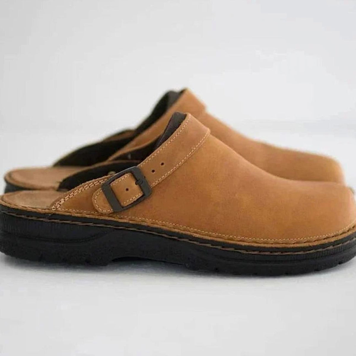 Men's Orthopedic Leather Slip-On Clogs Buckle