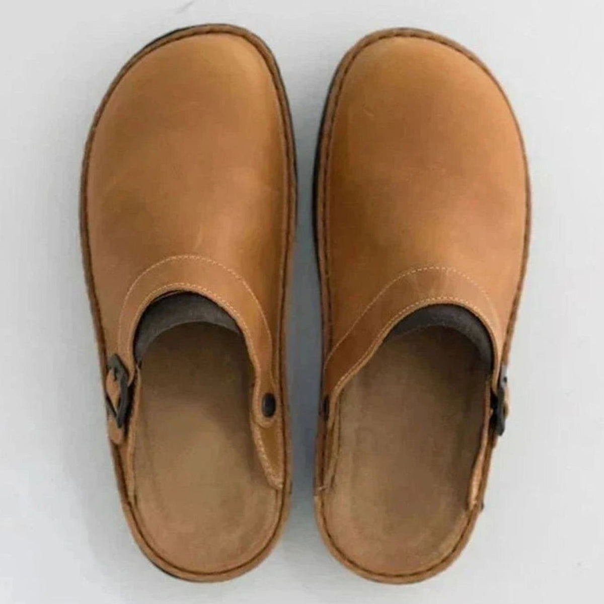 Men's Orthopedic Leather Slip-On Clogs Buckle - Image 3