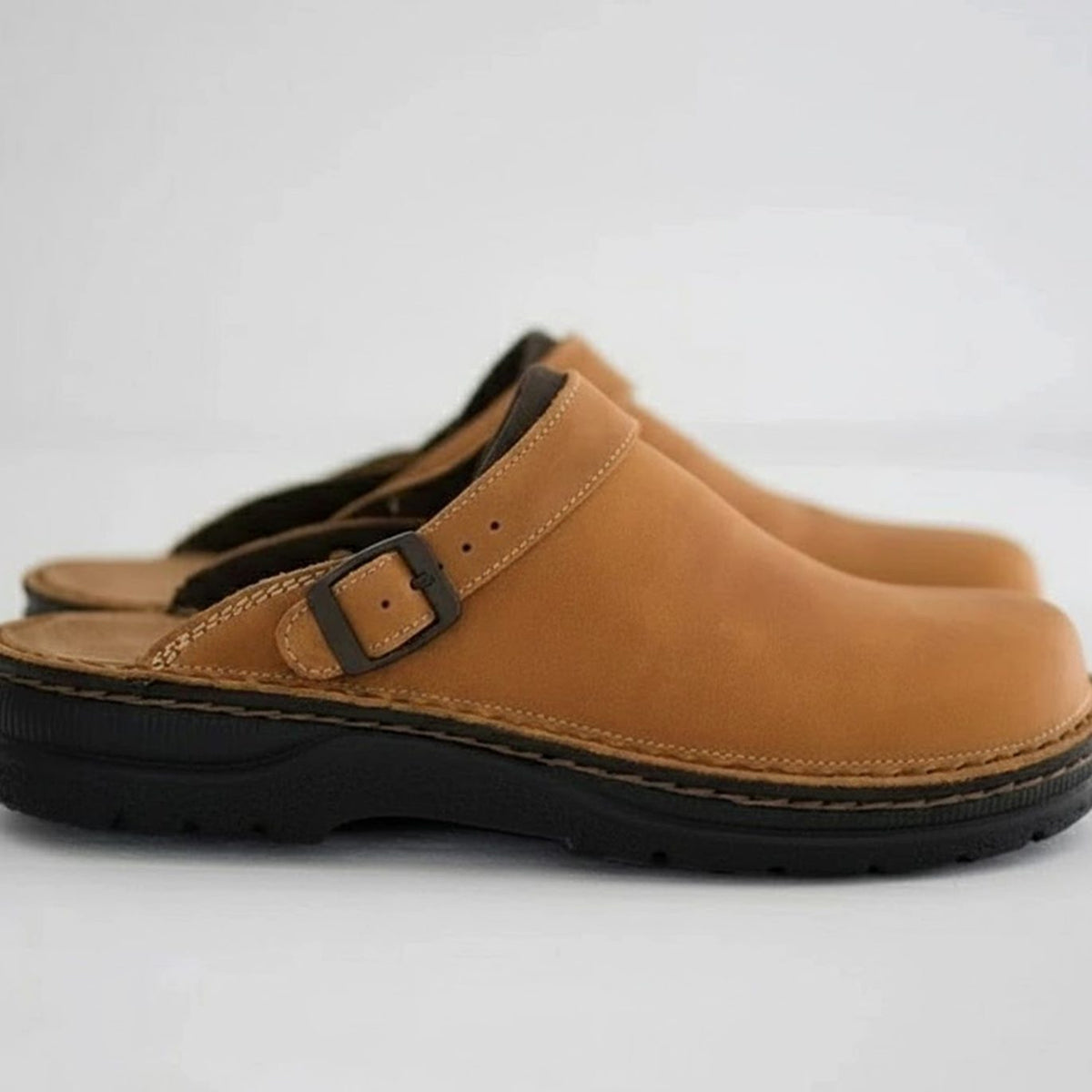 Men's Orthopedic Leather Slip-On Clogs Buckle - Image 8