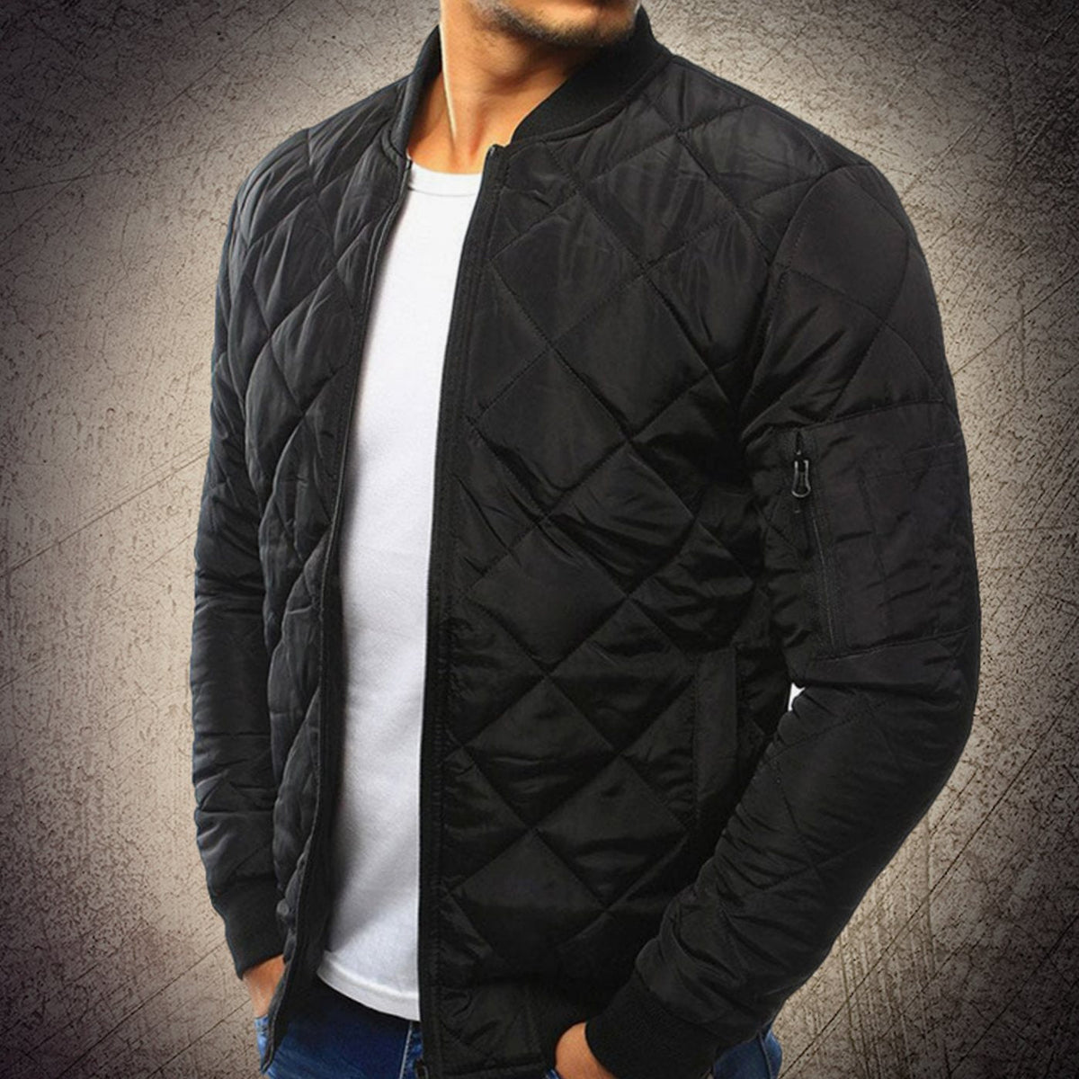Men's Quilted Lightweight Zip-Up Bomber Jacket - Image 2